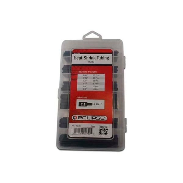 Eclipse Enterprises Heat Shrink Tube, 1/16 in, 3/32 in, 1/8 in, 3/16 in, 1/4 in, 3/8 in, Black, 4 in 902-355 - main